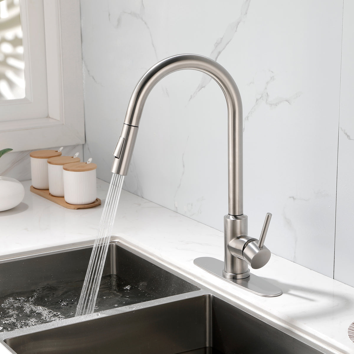 Stainless Steel Kitchen Sink Faucet With Pull down Sprayer - Image 5