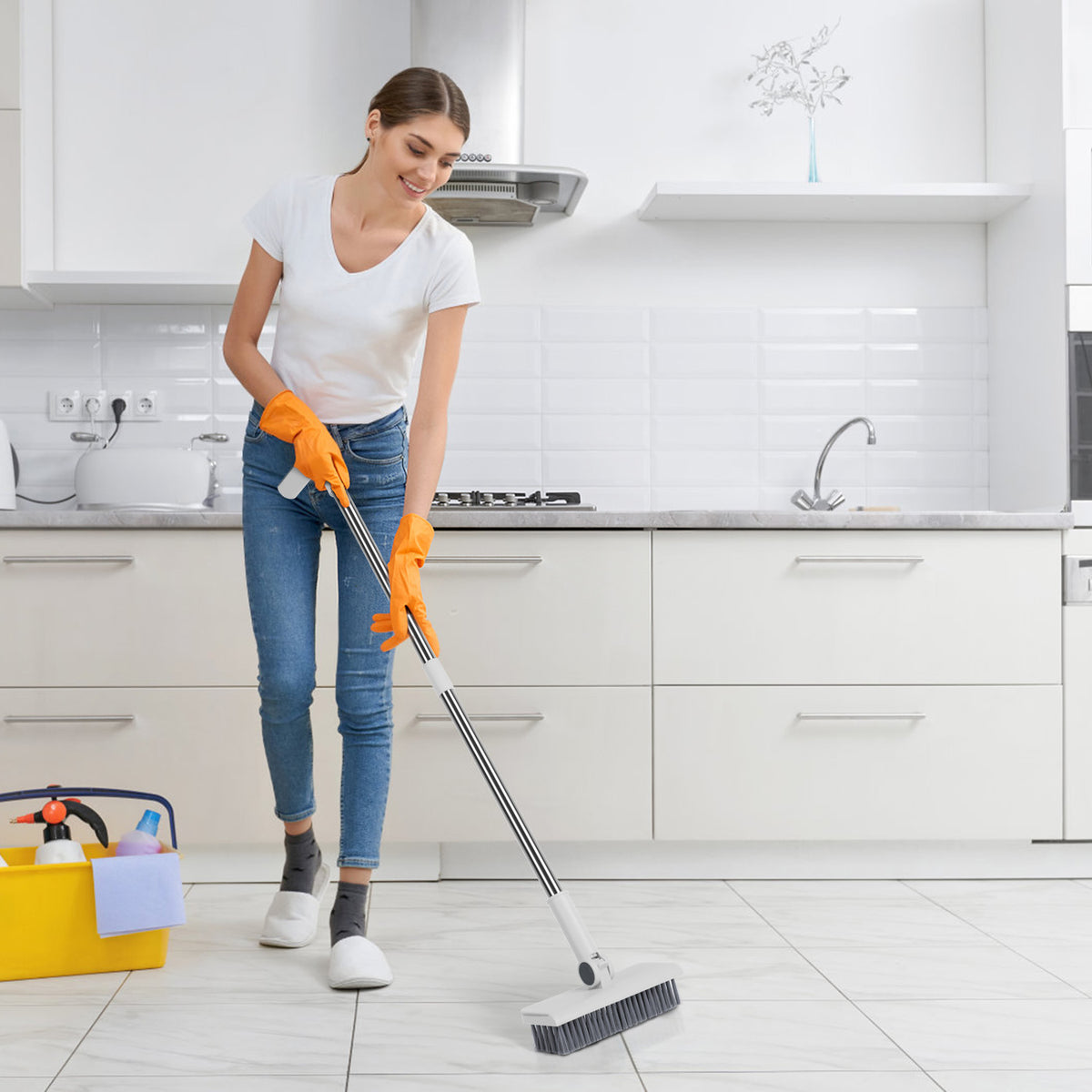 1Set Broom And Dustpan Combo Set With Squeegee Stainless Steel Handle 4 In 1 - Image 4