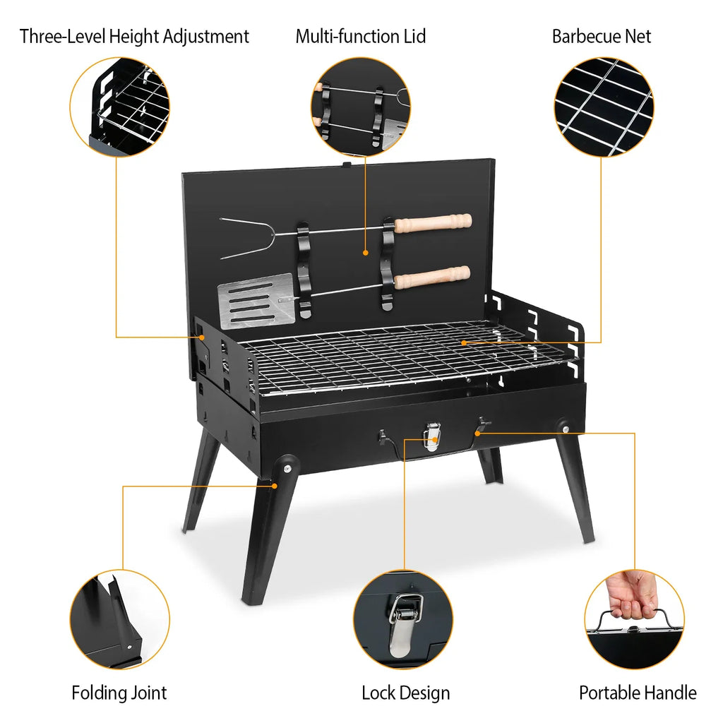 16.7x10x17.7in Portable Charcoal Grill Foldable BBQ Suitcase Grill Shelf For - Image 2