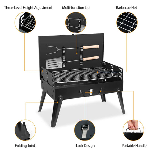 16.7x10x17.7in Portable Charcoal Grill Foldable BBQ Suitcase Grill Shelf For - Image 2