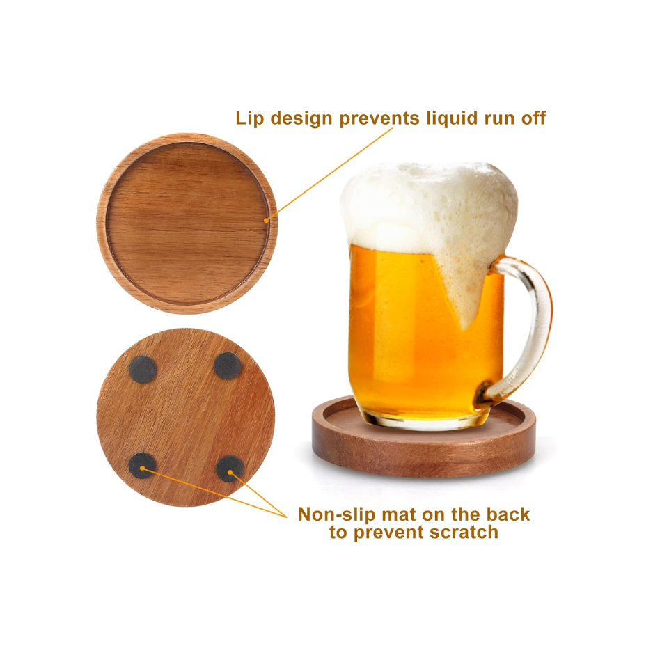 Wooden Coaster Set Of 6 Coffee Table Decor Bar Cup Drink Coasters Holder - Image 3