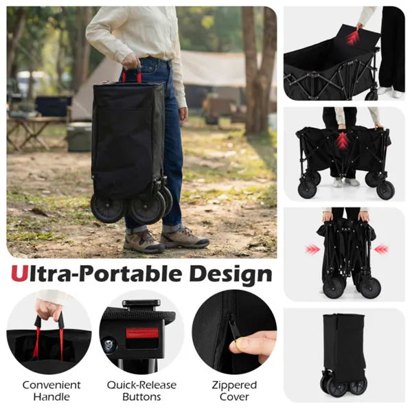 Black 400 Lbs Heavy Duty Collapsible Wagon Cart With All Terrain Wheels 180L - Image 5
