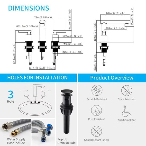Matte Black Widespread Bathroom Faucet Waterfall Bathroom Faucets for Sink 3