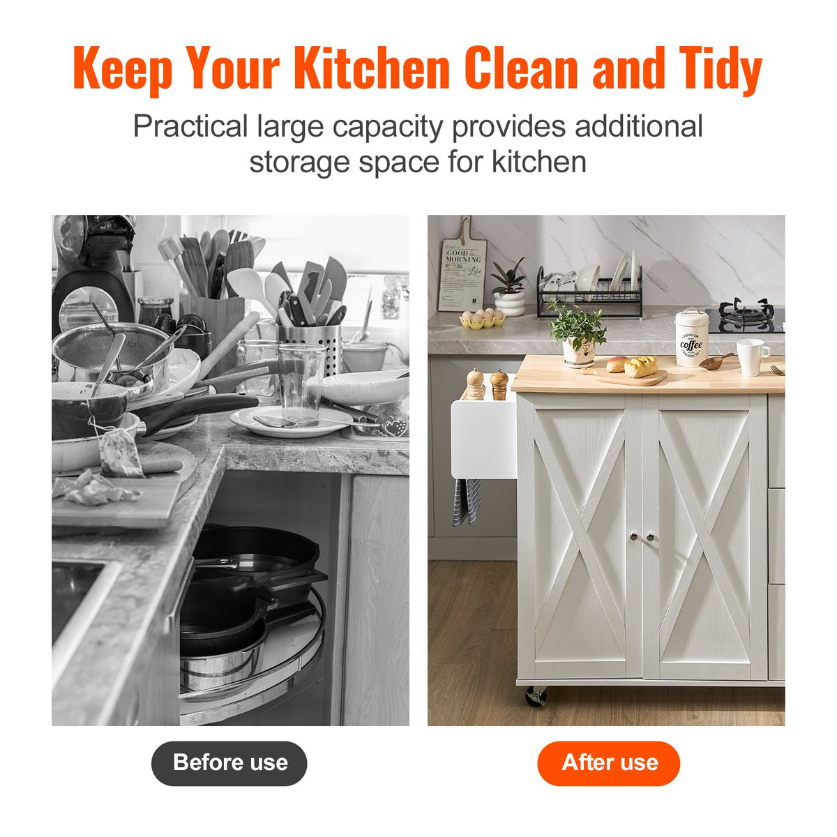 Mobile Kitchen Island with Solid Wood Top and Drop Leaf
