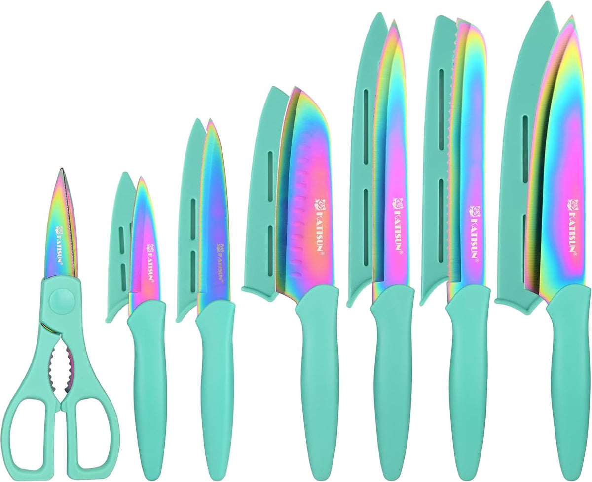 13 Piece Blue Non Stick Stainless Steel Boxed Knives Set - Image 2