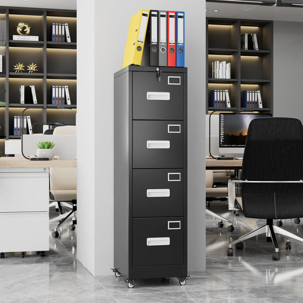 4-Drawer Lockable Rolling Office File Cabinet