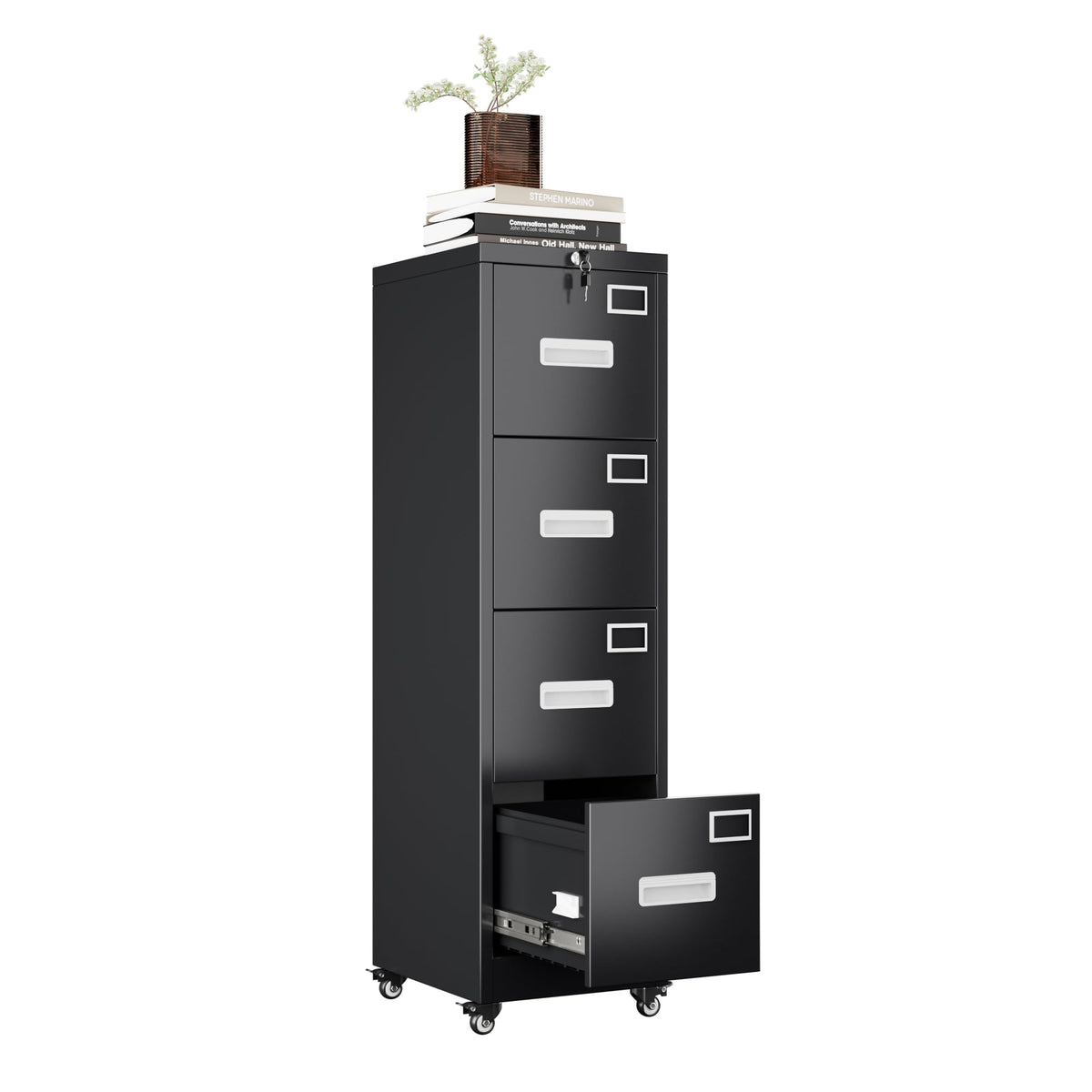 4-Drawer Lockable Rolling Office File Cabinet