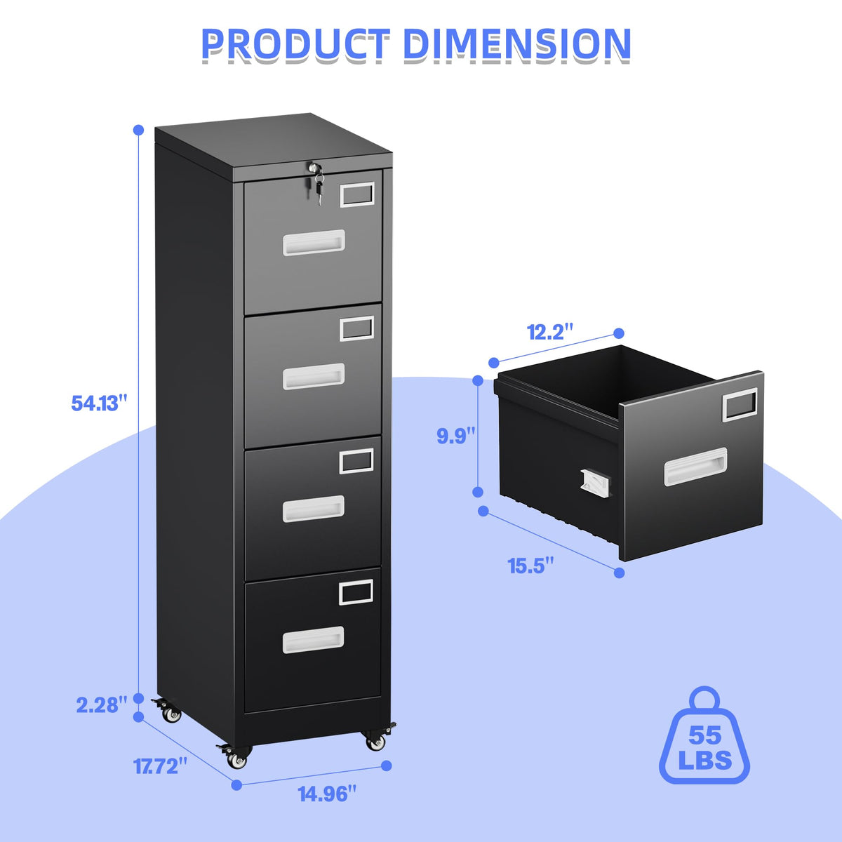 4-Drawer Lockable Rolling Office File Cabinet