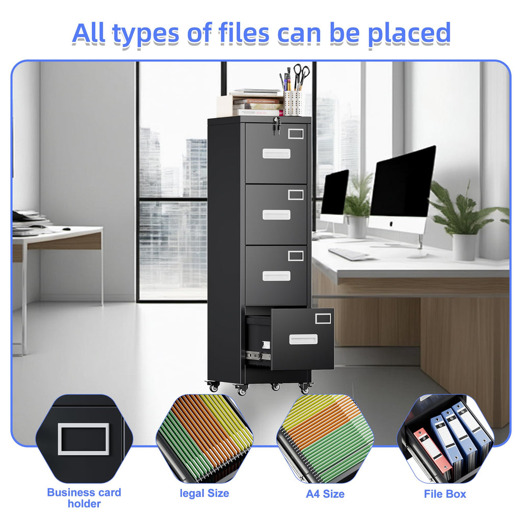 4-Drawer Lockable Rolling Office File Cabinet