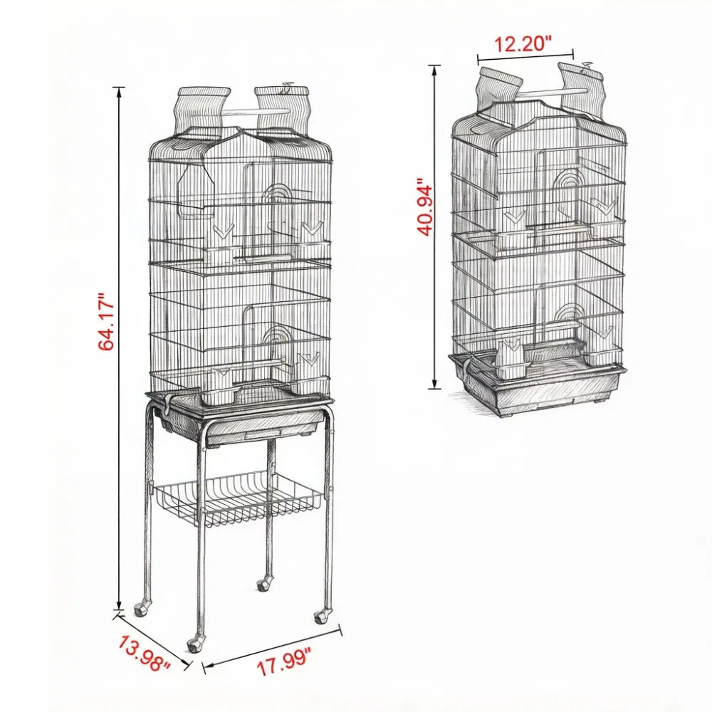 Bird Cage with Removable Sliding 17.99 X 13.98 X 59.45 in - Image 3