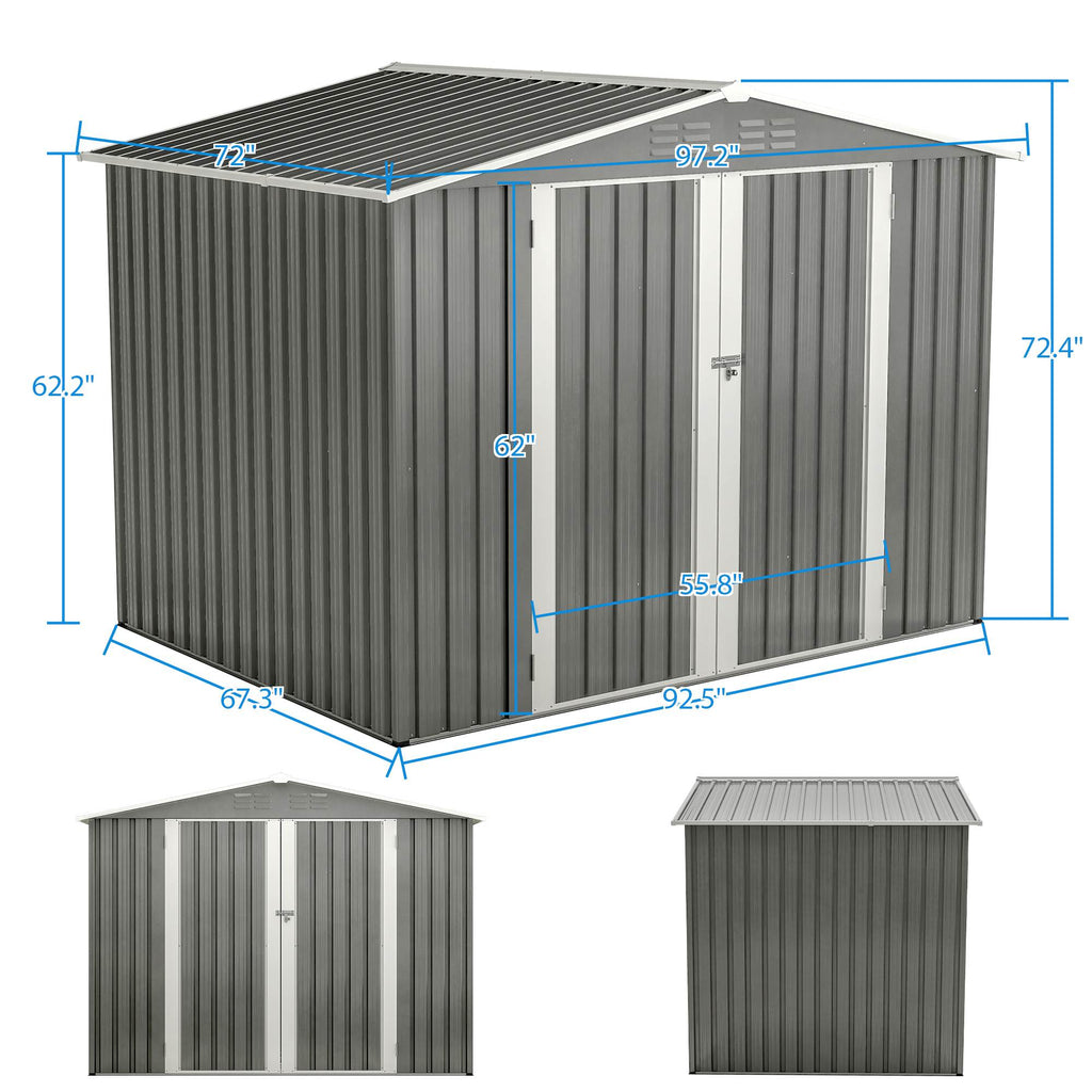 8x6 Gray Outdoor Metal Storage Shed