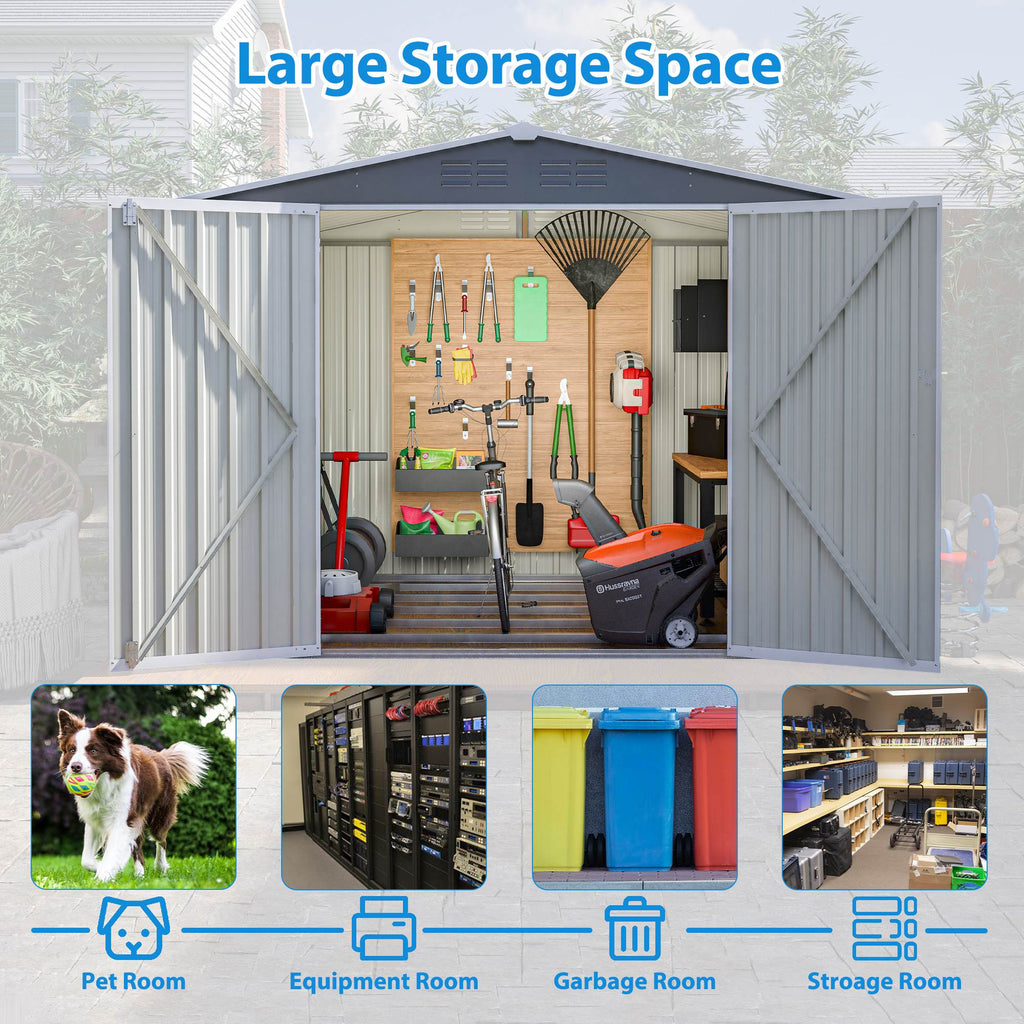 8x6 Gray Outdoor Metal Storage Shed