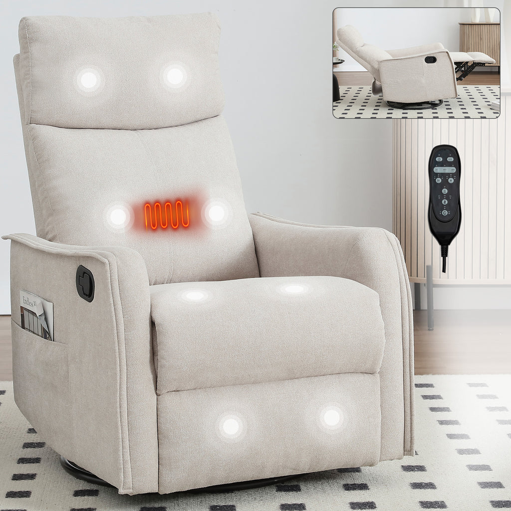 Heat Massage Manual Recliner Chair with Rocker and Swivel in Fabric for Living - Image 2