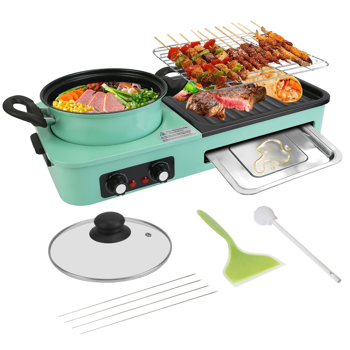 1Pc 3 In 1 Electric Hot Pot With Grill 1600W Smokeless Non Stick Korean BBQ - Image 3