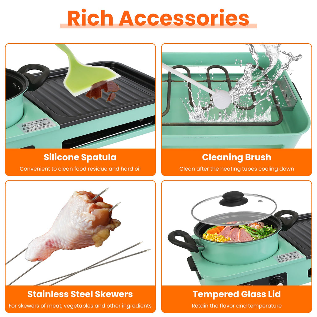 1Pc 3 In 1 Electric Hot Pot With Grill 1600W Smokeless Non Stick Korean BBQ