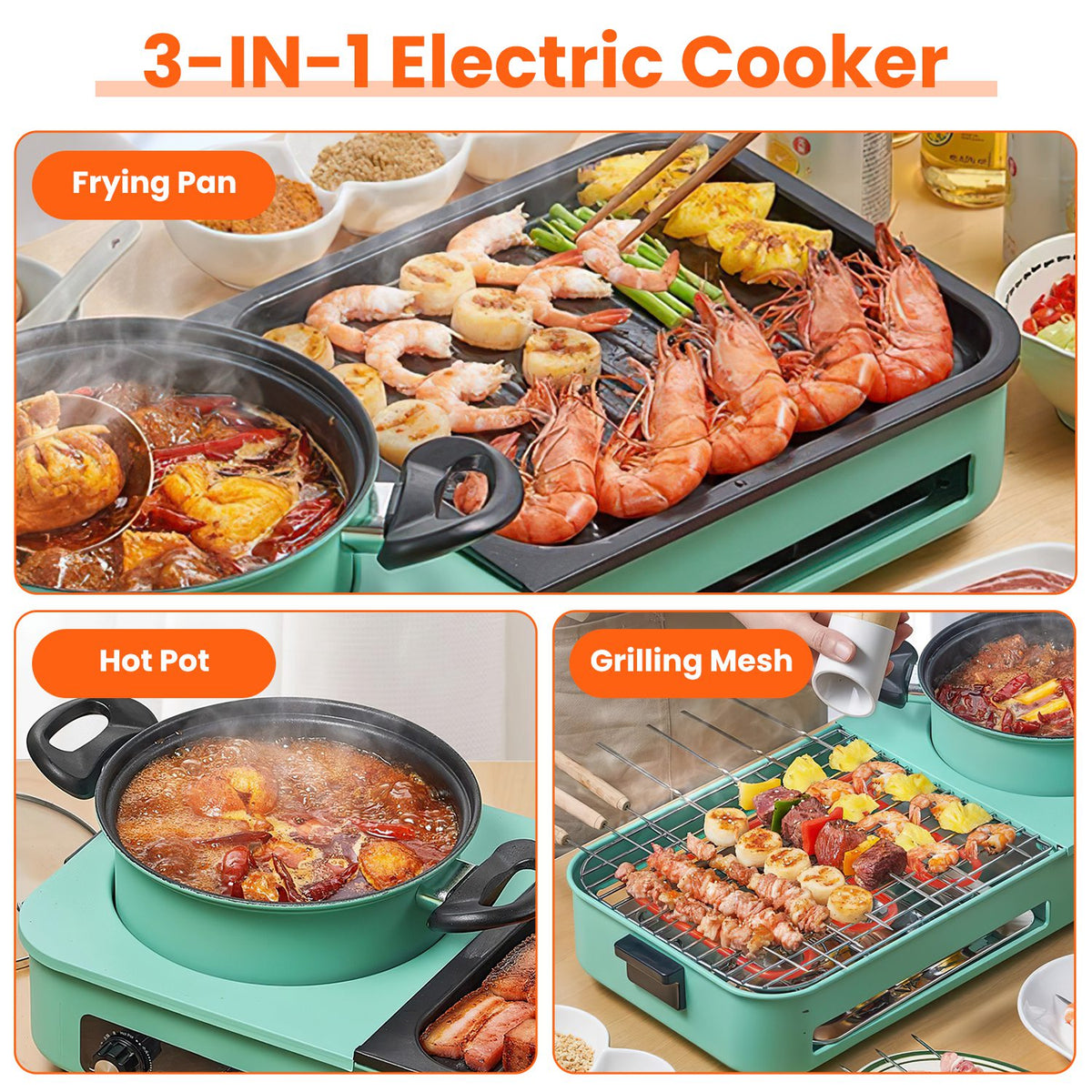 1Pc 3 In 1 Electric Hot Pot With Grill 1600W Smokeless Non Stick Korean BBQ - Image 2