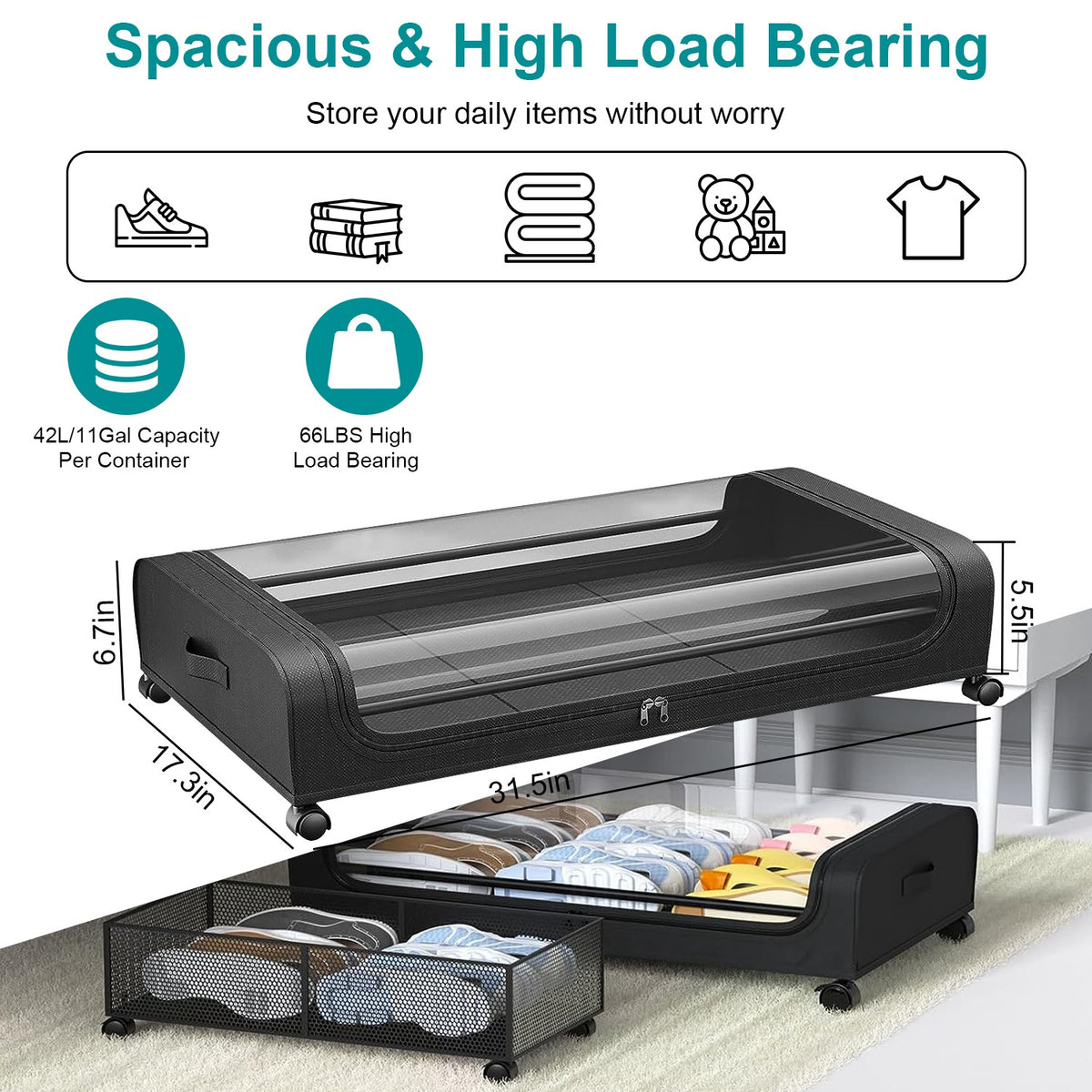 2pcs under bed storage containers product angle 7