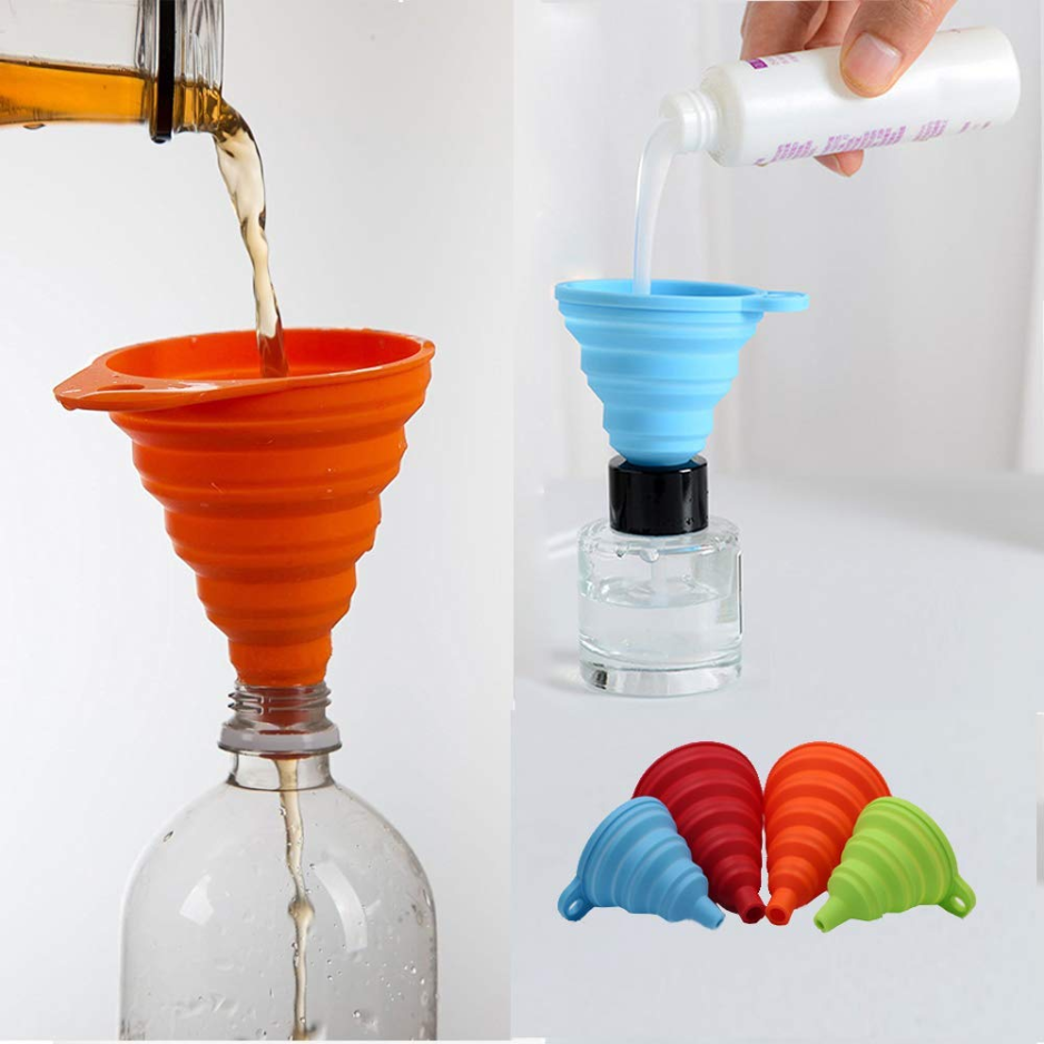4 Pack Collapsible Silicone Kitchen Funnel Set Small & Large Food Grade - Image 2