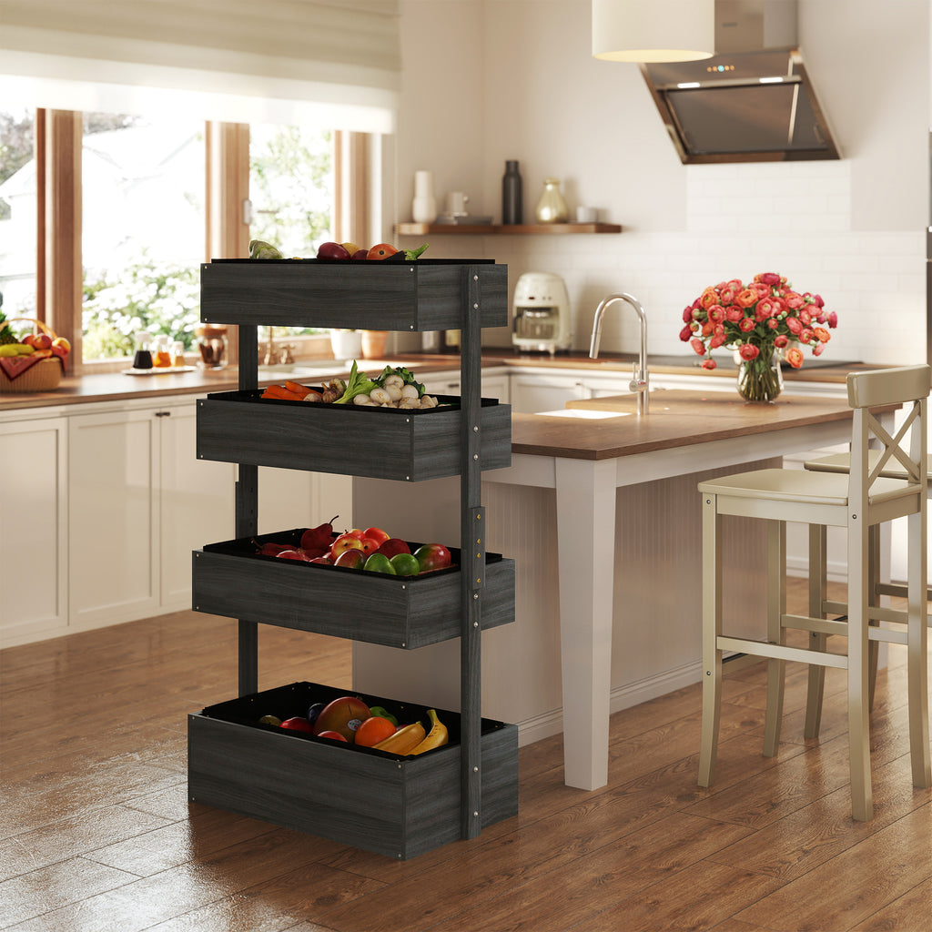 Four-Tier Outdoor Wooden Vertical Garden Planter - Gray