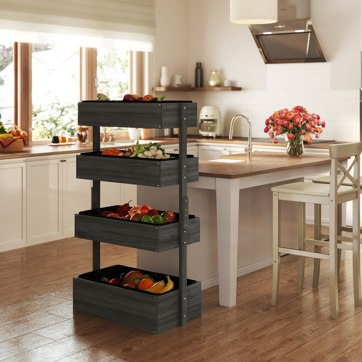 Four-Tier Outdoor Wooden Vertical Garden Planter - Gray
