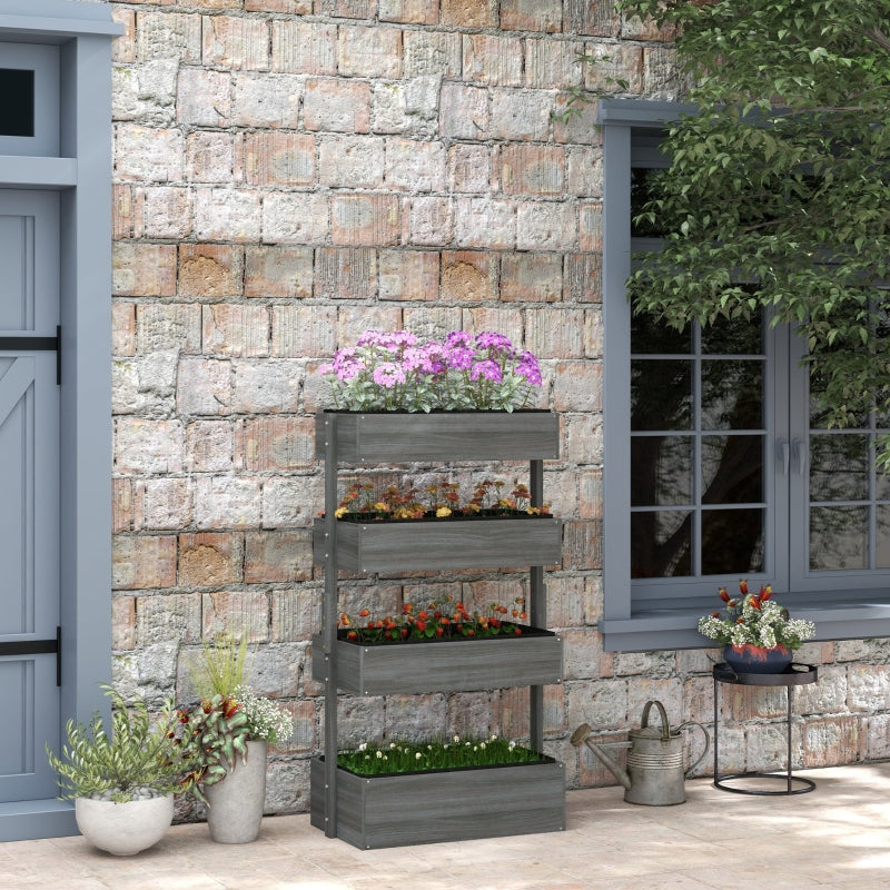 Four-Tier Outdoor Wooden Vertical Garden Planter - Gray