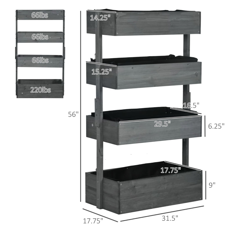 Four-Tier Outdoor Wooden Vertical Garden Planter - Gray
