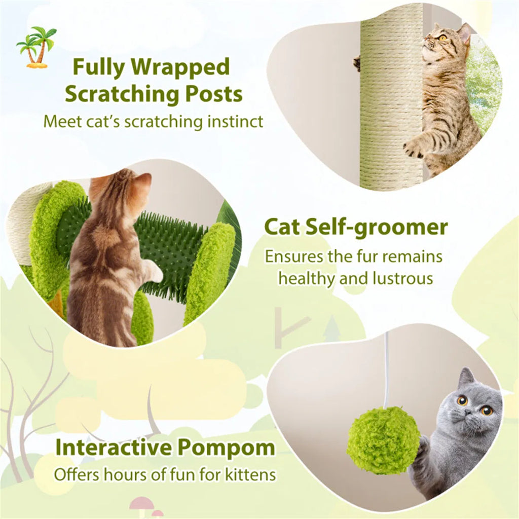 Cat Tree 22LBS Capacity Palm Tree Design with Self Groomer & Scratching Posts - Image 3