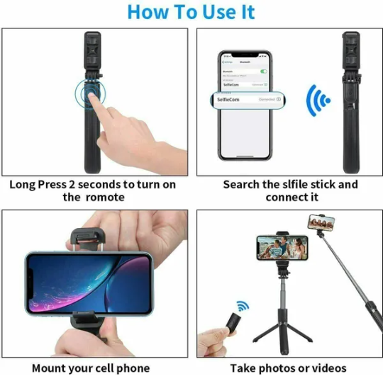 Selfie Stick Tripod Remote Desktop Stand Cell Phone Holder For US - Image 4