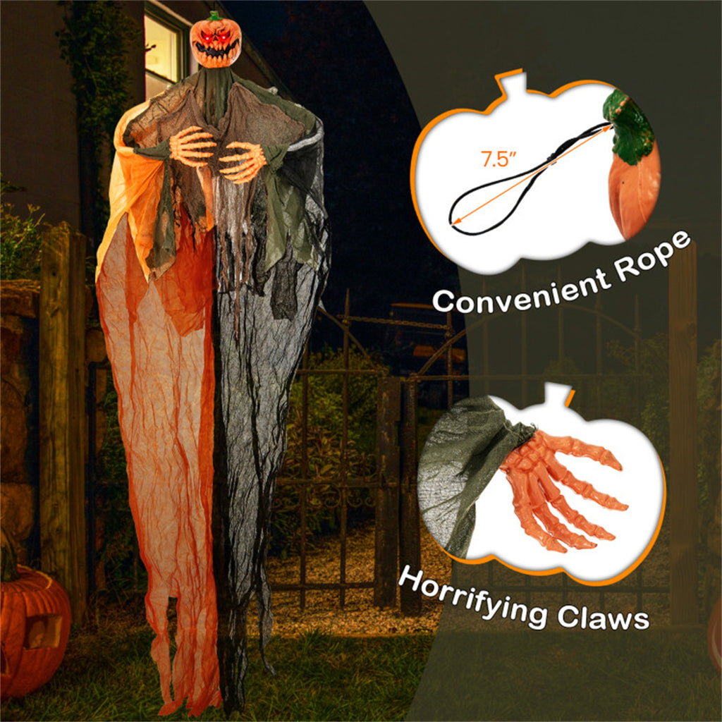 6FT Halloween Hanging Pumpkin Ghost With Red LED Eyes Poseable Arms Scary - Image 2