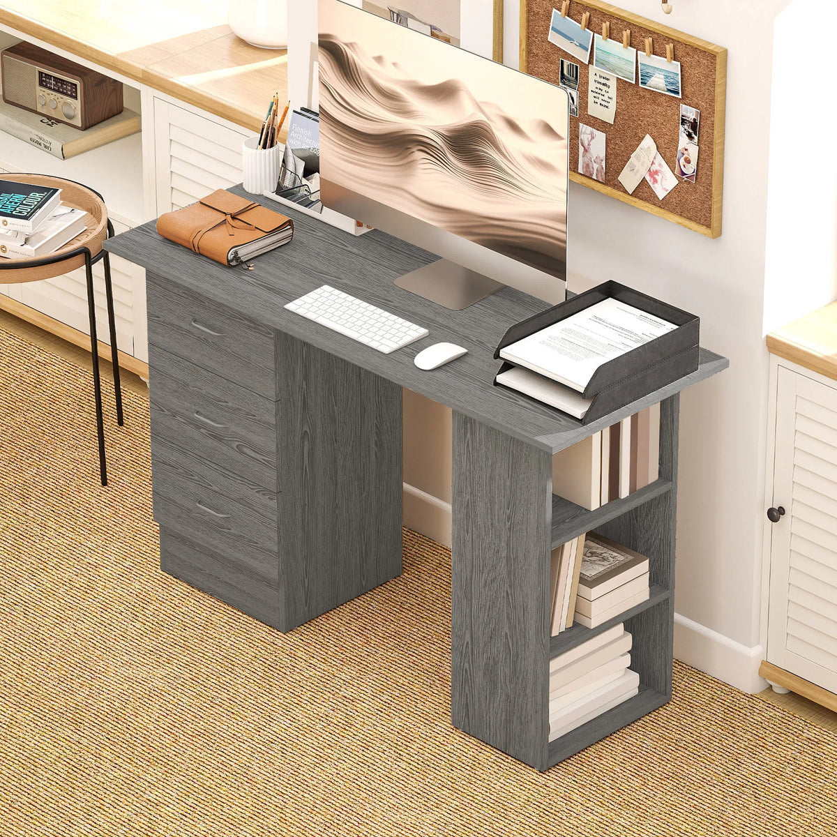 47 Inches Home Office Desk with 3 Tier Storage Shelves Computer Desk with - Image 4