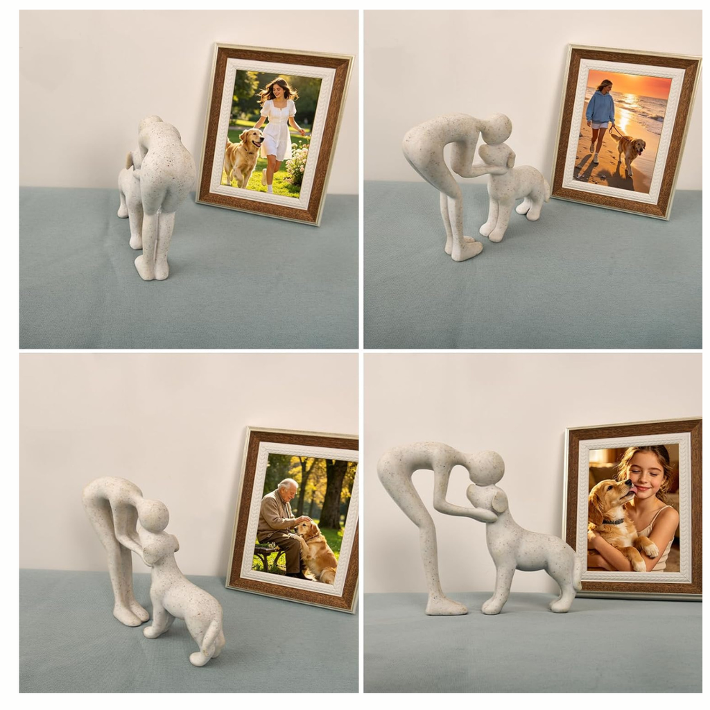 Abstract Person And Dog Head To Figurine Sandstone Style Decorative Sculpture - Image 3
