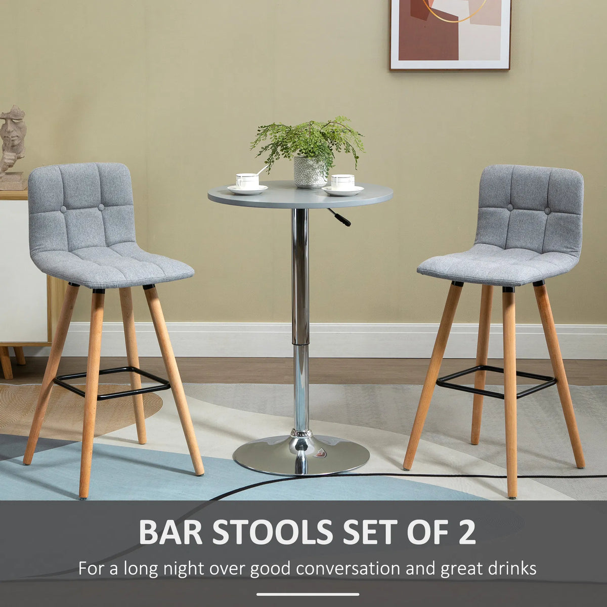 Modern Bar Stools Set of 2 38" Upholstered Kitchen Island Stool with Wood - Image 5
