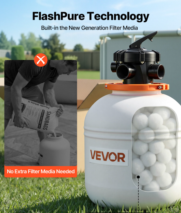 FlashPure Sand Filter Pump 16 In For Above Ground Pool 1 HP 4400 GPH - Image 3