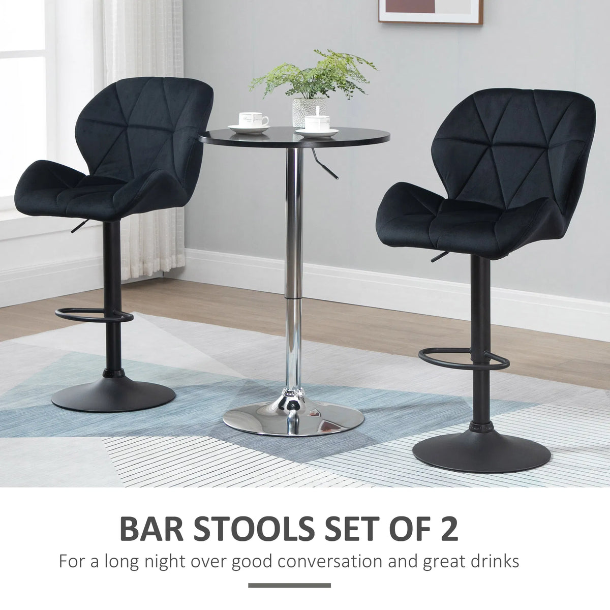 Bar Stool Set of 2 Fabric Adjustable Height Armless Upholstered Counter Chairs