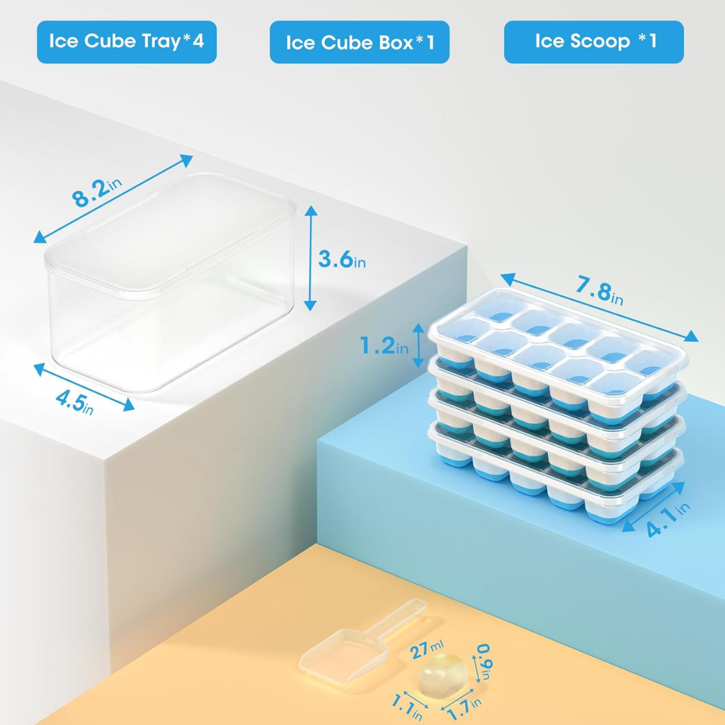 Ice Cube Tray With Lid And Bin 4 Pack Silicone Ice Cube Trays For Freezer - Image 4