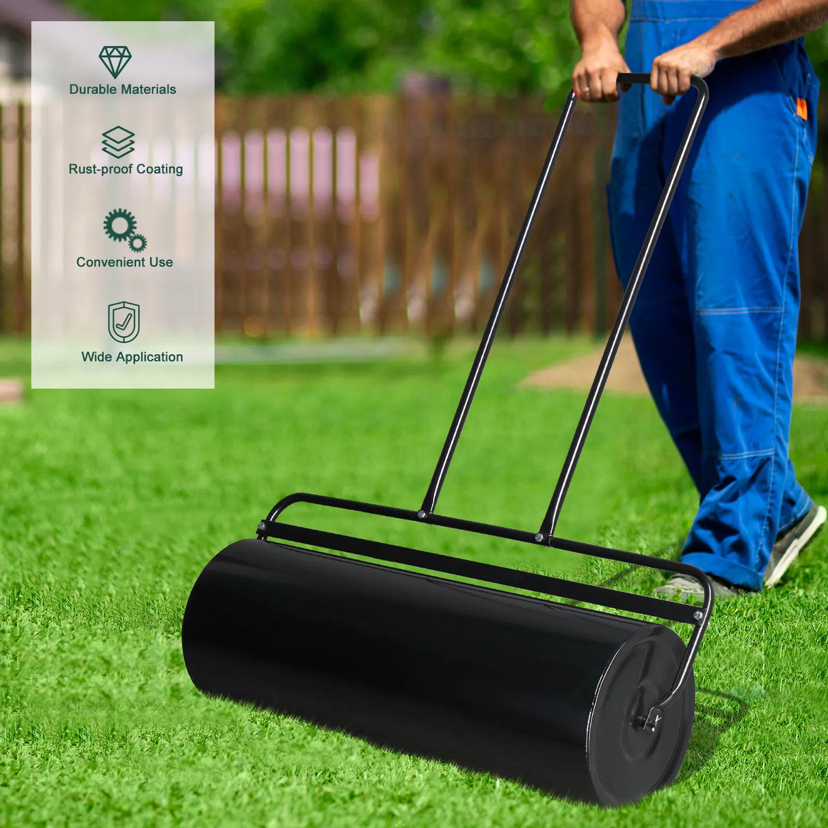 36in Cylindrical Iron Lawn Roller Black - Image 3