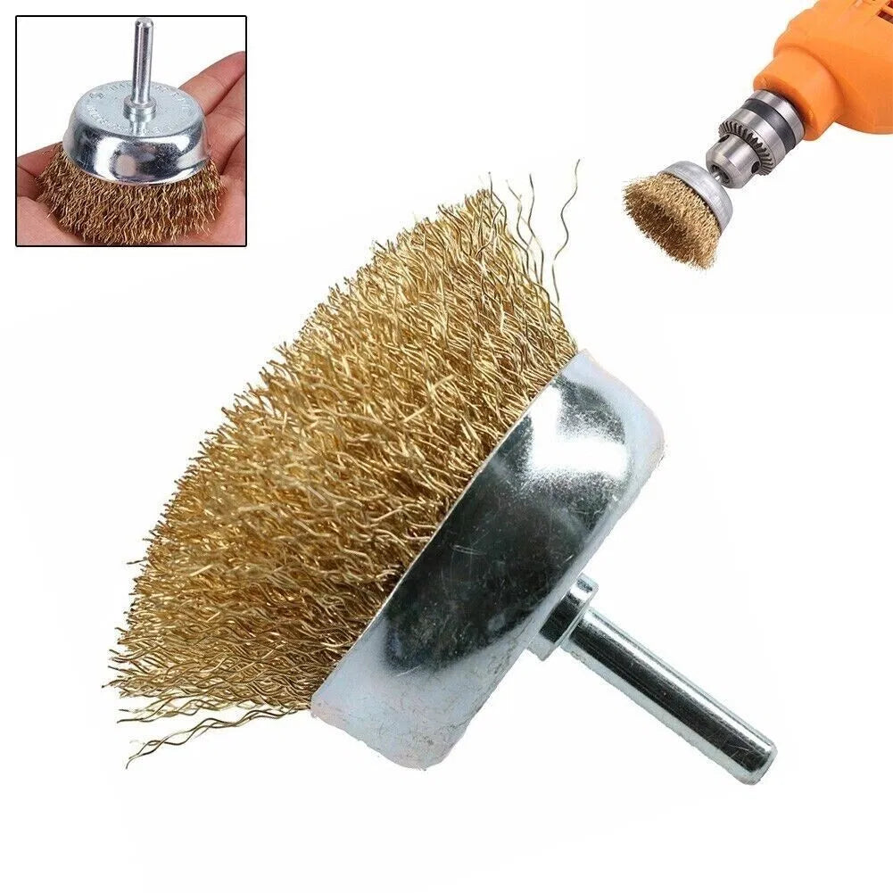 2 Pack 3 Pcs Wire Brush Wheel Set Cup Drill Bit Rust Paint Attachment 1/4" USA - Image 2