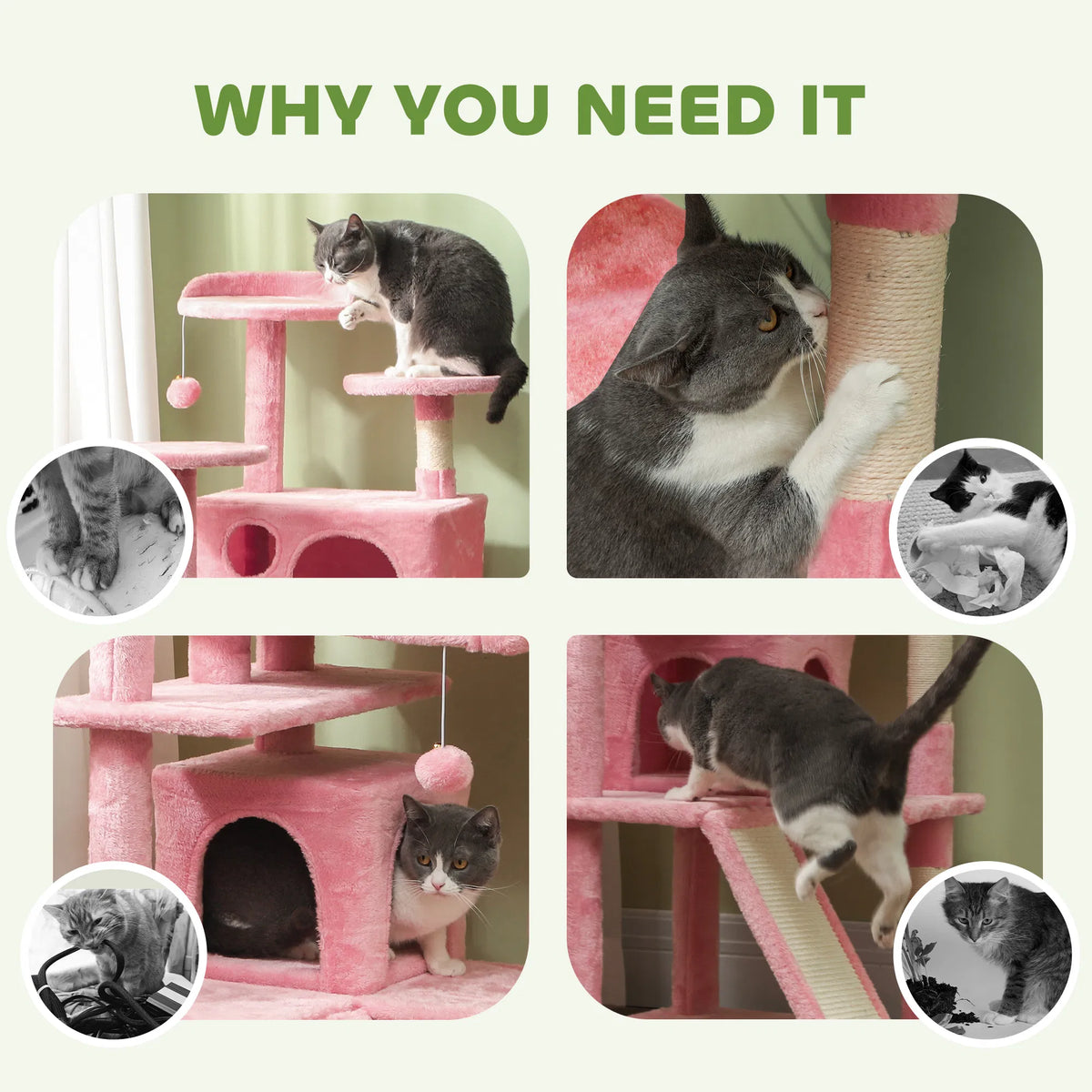 54" Cat Tree Multi Level Cat Tower with Scratching Posts Cat Condos Bed - Image 3