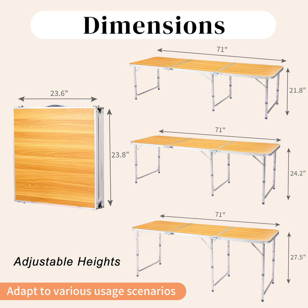 6-Foot Wood-Grain Aluminum Folding Table