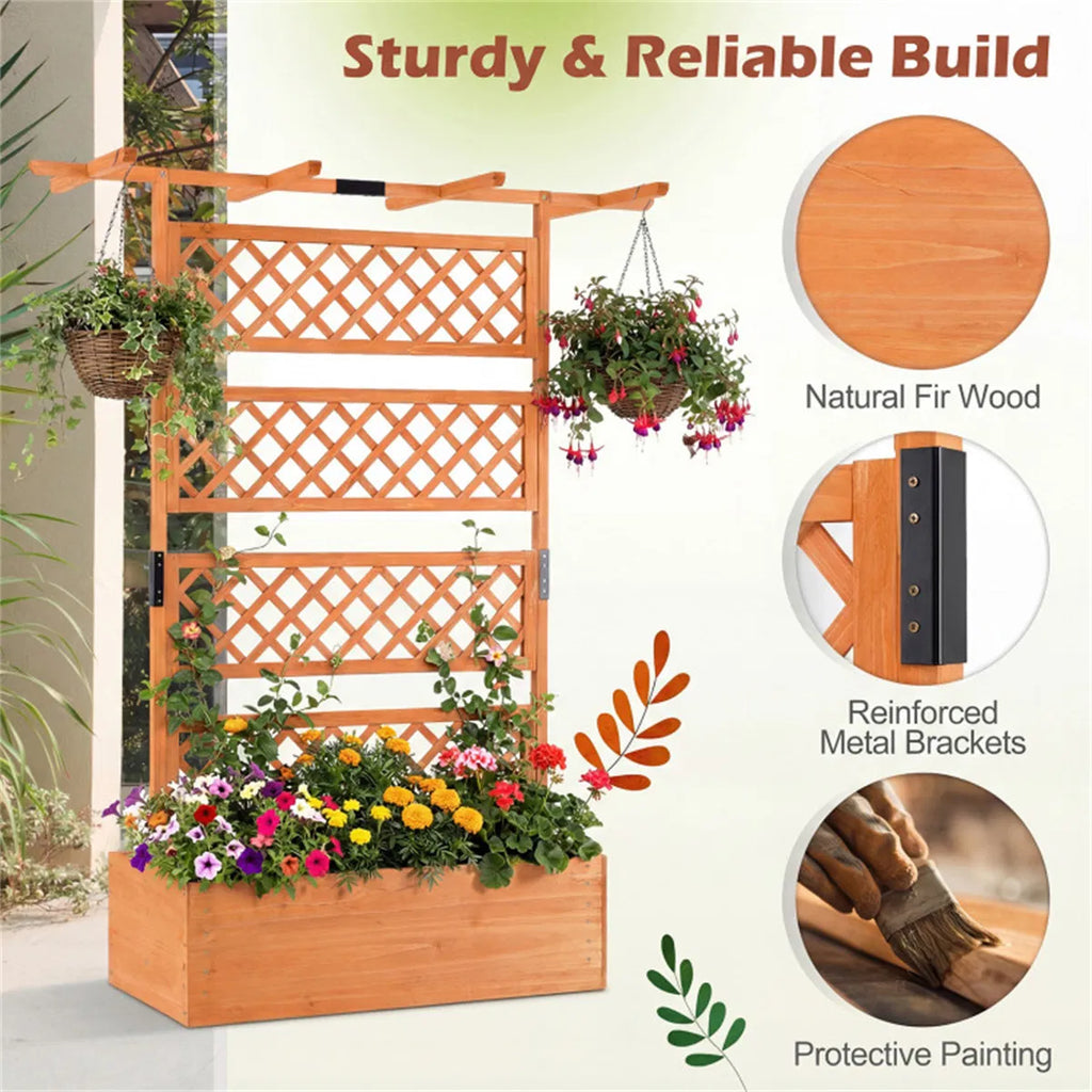 72" Raised Garden Bed with Lattice Trellis 4.8 Cu.Ft Fir Wood Planter Box with - Image 2