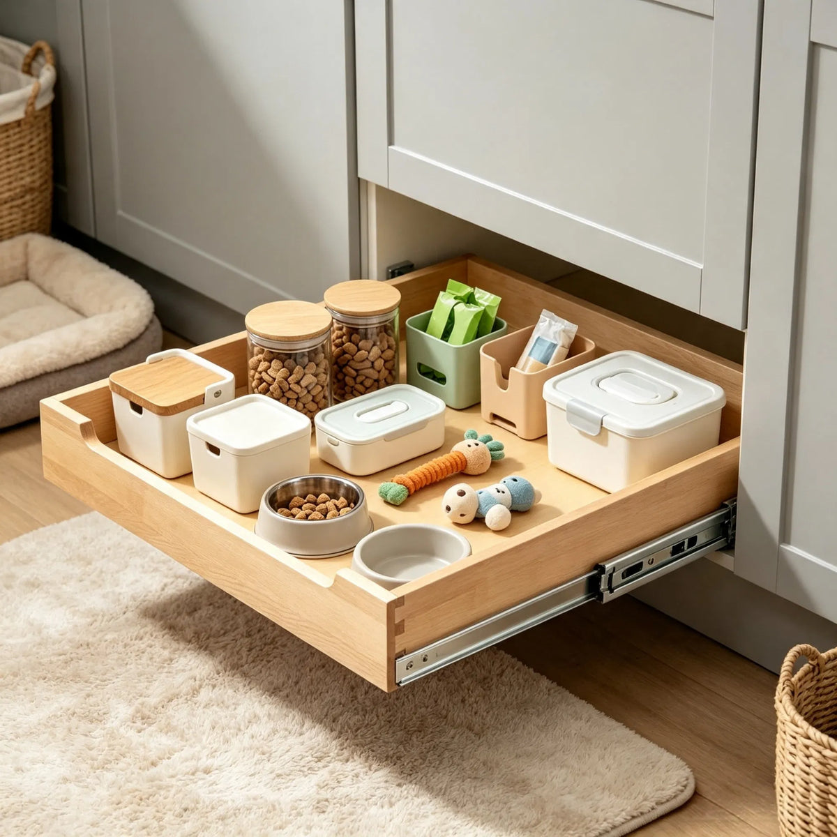 20" x 21" 20" 21" Pull Out Cabinet Organizer Soft Close Slide Shelf For Kitchen - Angle and Detail View