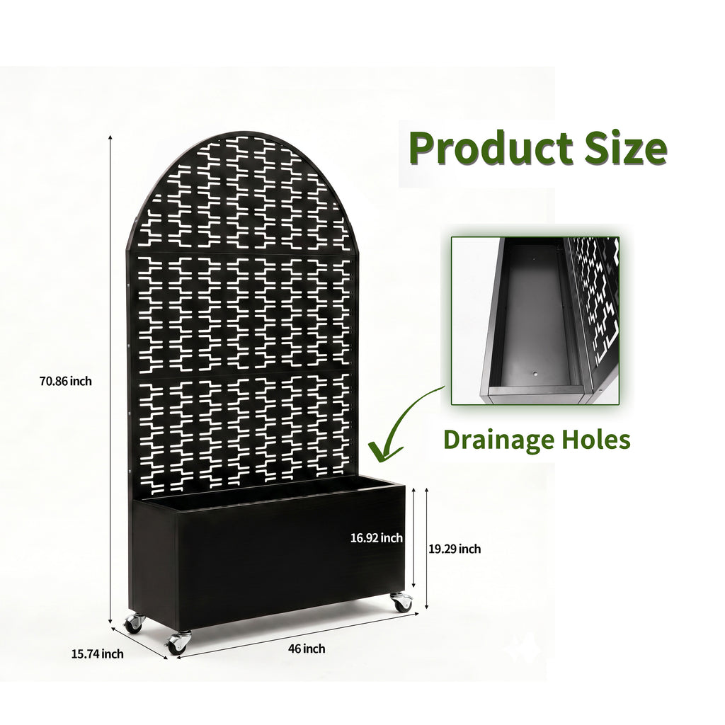 71in arched metal outdoor privacy screen with planter box product view 2