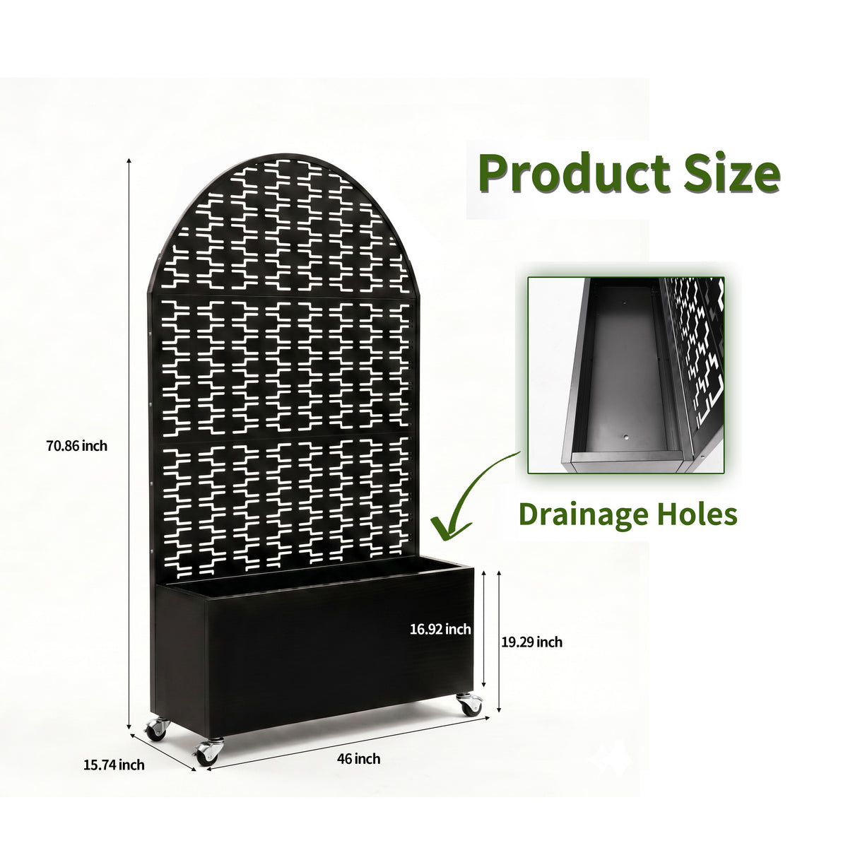 71in arched metal outdoor privacy screen with planter box product view 2