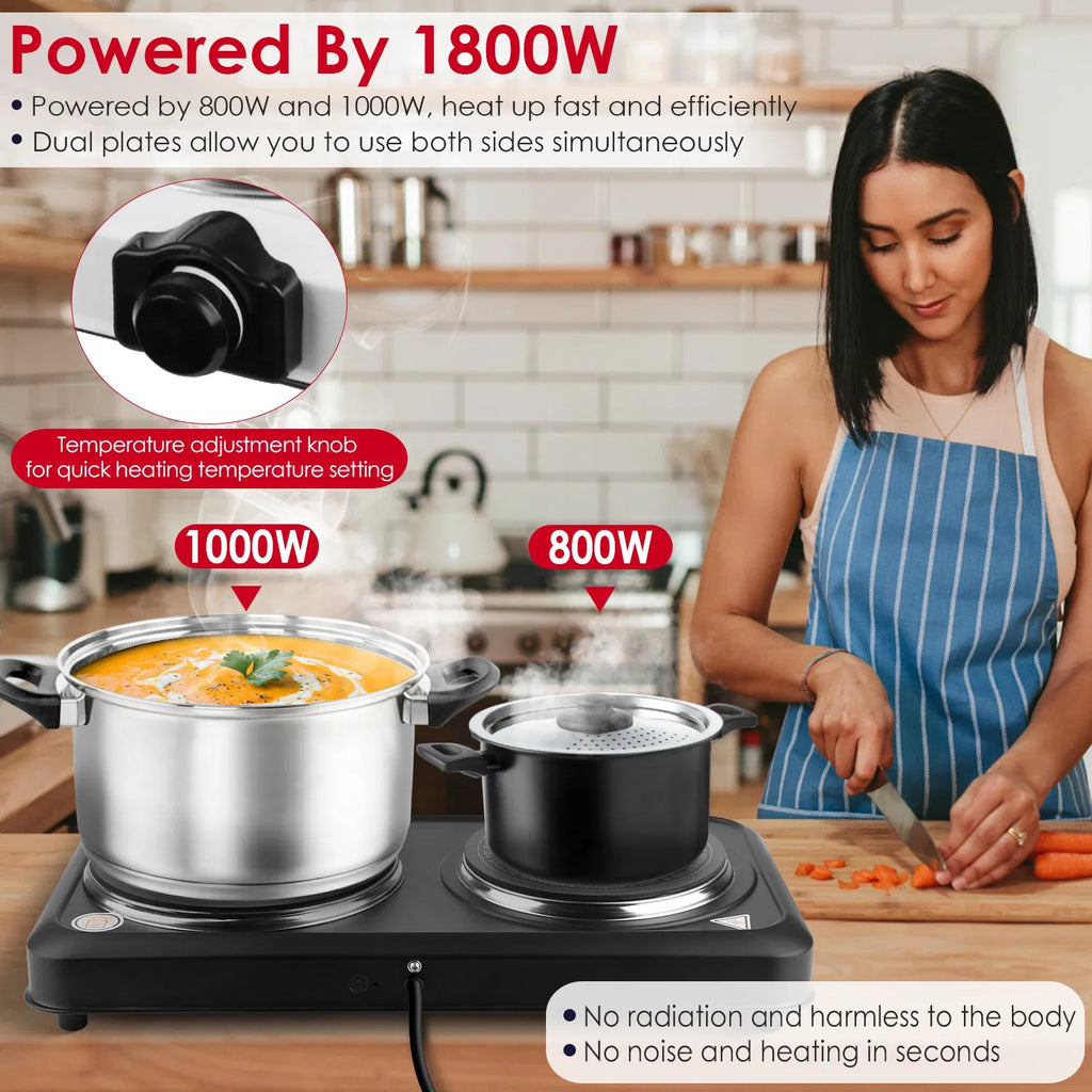 Infrared Dual Burner Hot Plate 1000W & 800W Glass Plates Quick/Even Heating - Image 4