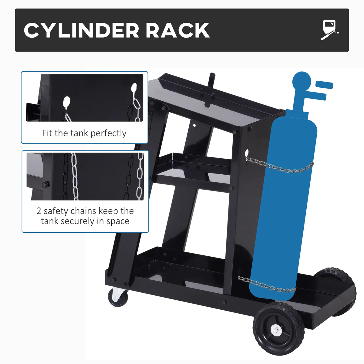 Welding Workhorse: Heavy Duty 3 Tier Welder Trolley Cart with Safety Chain Black - Image 2