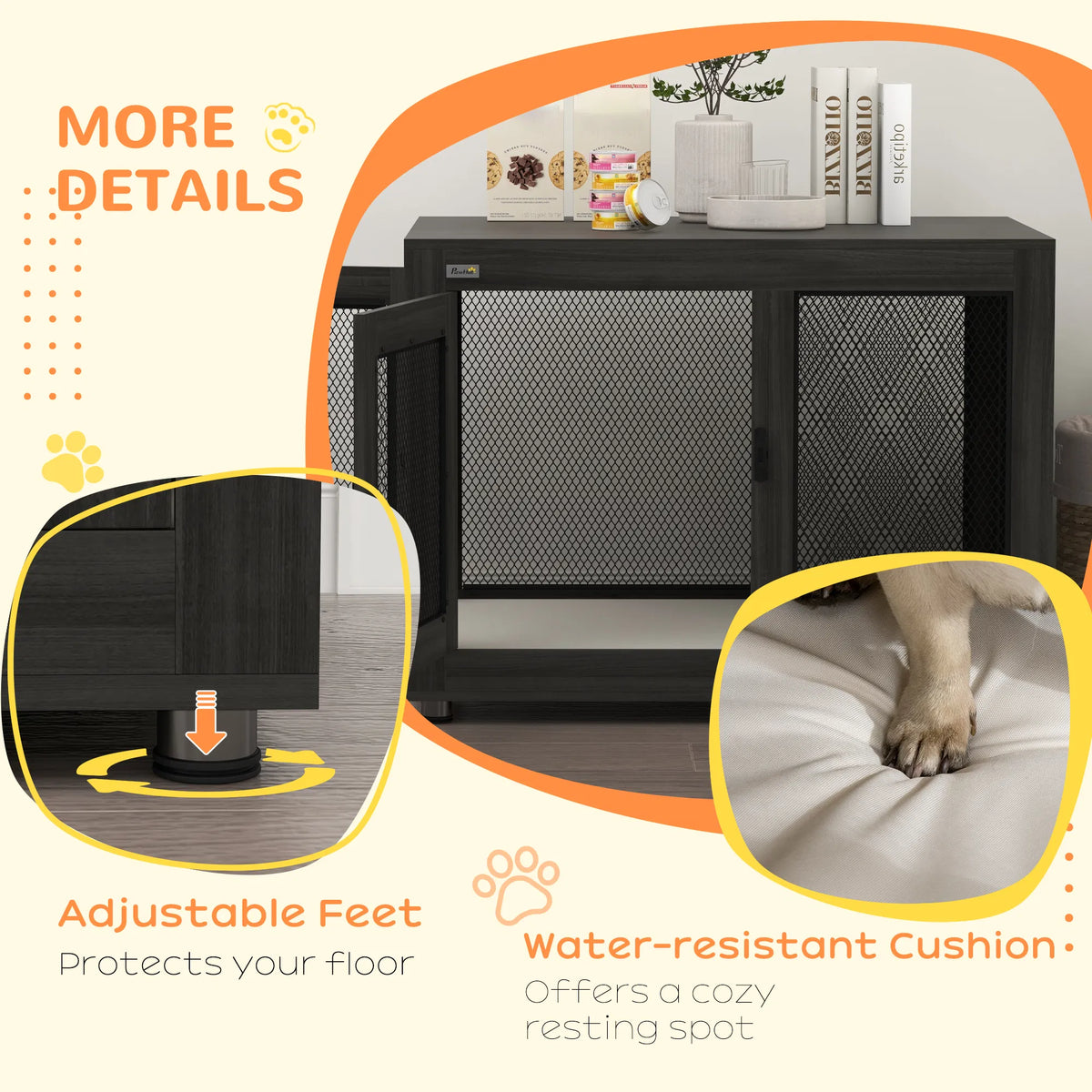 Pet Crate End Table with Water resistant Cushion or Large Medium Dogs Black - Image 2