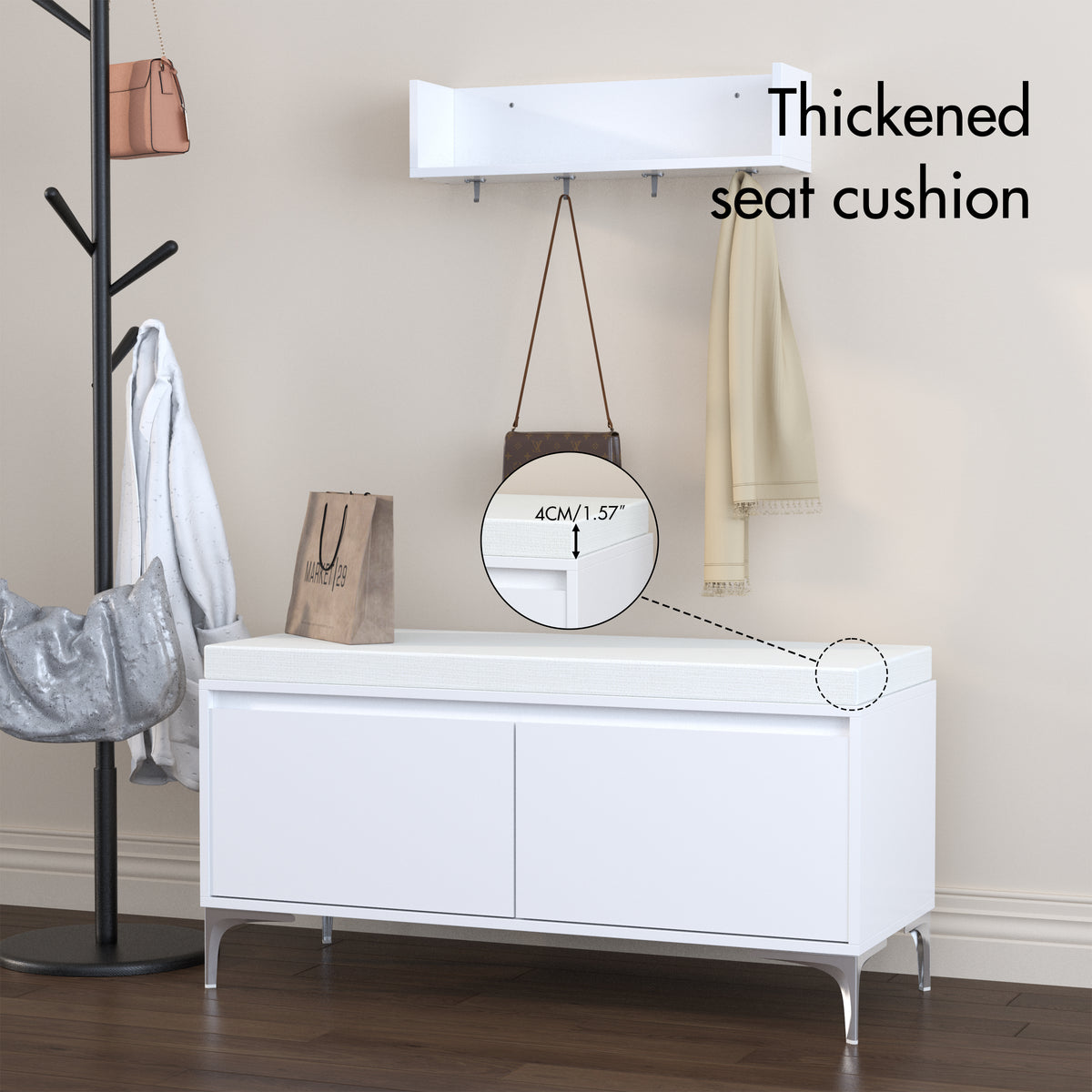 White Entryway Shelf And Shoe Storage Bench