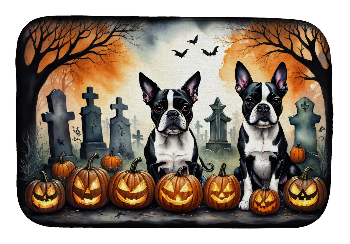 Boston Terrier Spooky Halloween Dish Drying Mat Absorbent Dish Drying Mat Pad