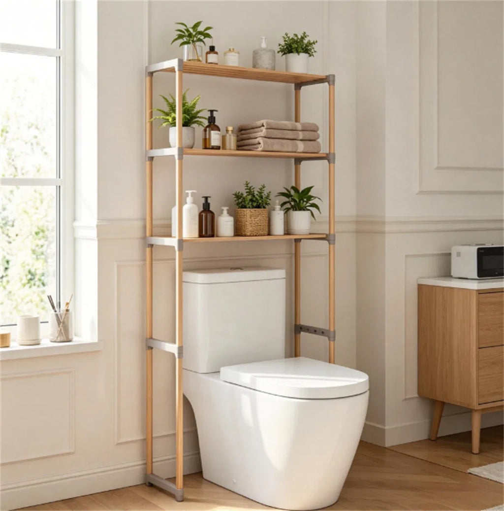 Multi Tier Over Toilet Storage Shelf Solid Pine Wood Bathroom Space Saving - Additional Product View 8