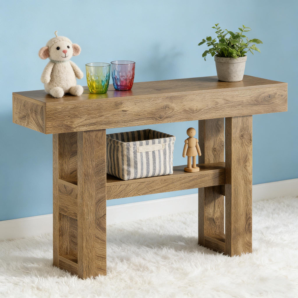 Light Brown Two-Tier Entryway Console Table